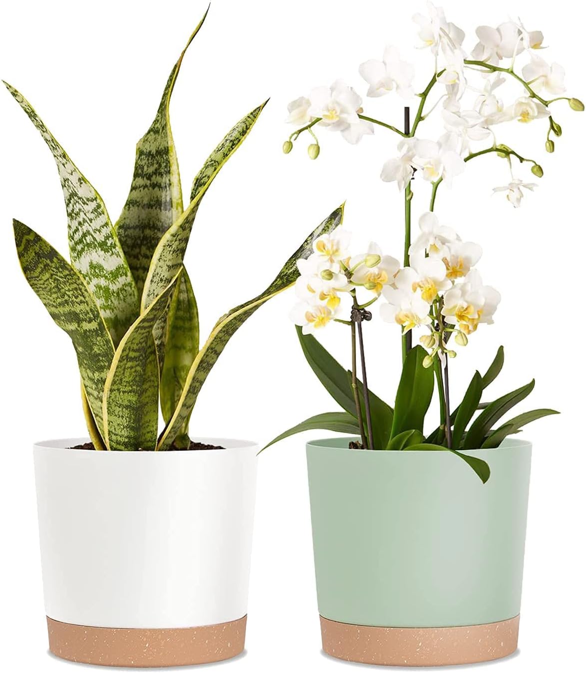 kubvici 8'' Plastic Flower Planter Pots Set of 2 Indoor Outdoor Planters with Drainage Saucer for