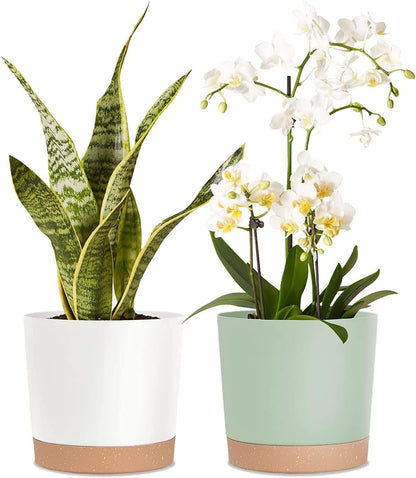 kubvici 8'' Plastic Flower Planter Pots Set of 2 Indoor Outdoor Planters with Drainage Saucer for