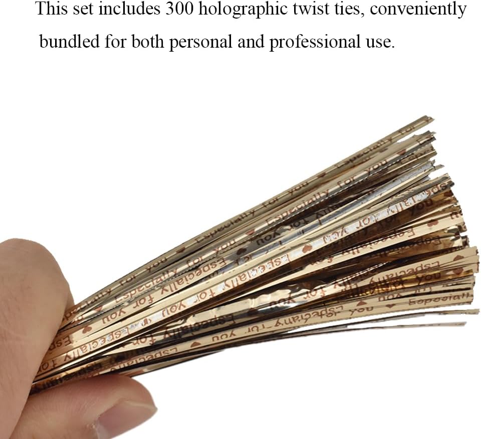 HAHIYO 300Pcs 4inches Holographic Coffee Metal Twist Ties Bread Candy Coffee Bag Ties Plant Garden