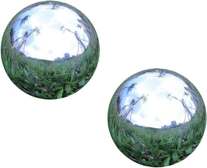 Pack of 2, Stainless Steel Hollow Gazing Ball Mirror Polished Shiny Sphere for Home Garden Ornament
