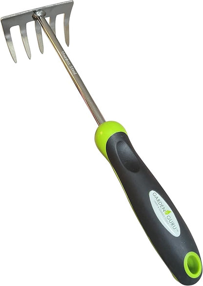 Garden GURU Stainless Steel Hand Rake Cultivator Tiller Tool - Stainless Steel for Ultimate