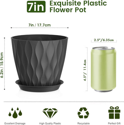 7 inch Plant Pots for Indoor Outdoor Plants, 5 Pack Thick Flower Pots with Drainage Holes and