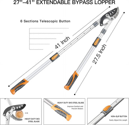 AIRAJ 27-41'' Extendable Anvil Loppers Heavy Duty with Compound Action, Tree Trimmer with 2 Inch