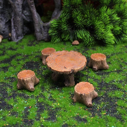 Miniature Tree Stump Garden Furniture Set, Brown Resin, Fairy Garden Decor, Indoor Outdoor