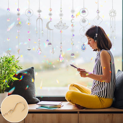 Sun Catchers, 10 Pcs Crystal Suncatcher Prism Hanging Kit with Chain Rainbow Maker Crystals Balls