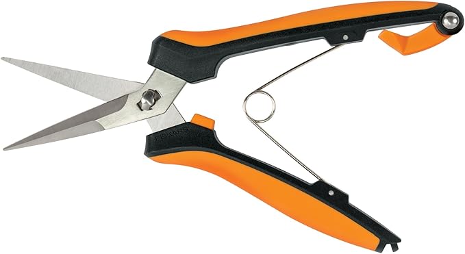 Fiskars Curved Micro-Tip Pruning Snips - 6" Garden Shears with Sheath and SoftGrip Handle - Yard