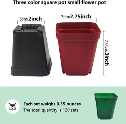 Square Plastic Nursery Pot 3" 120 Pcs Deep Succulent Pots Small Flower Planter Seeds Starter Pots