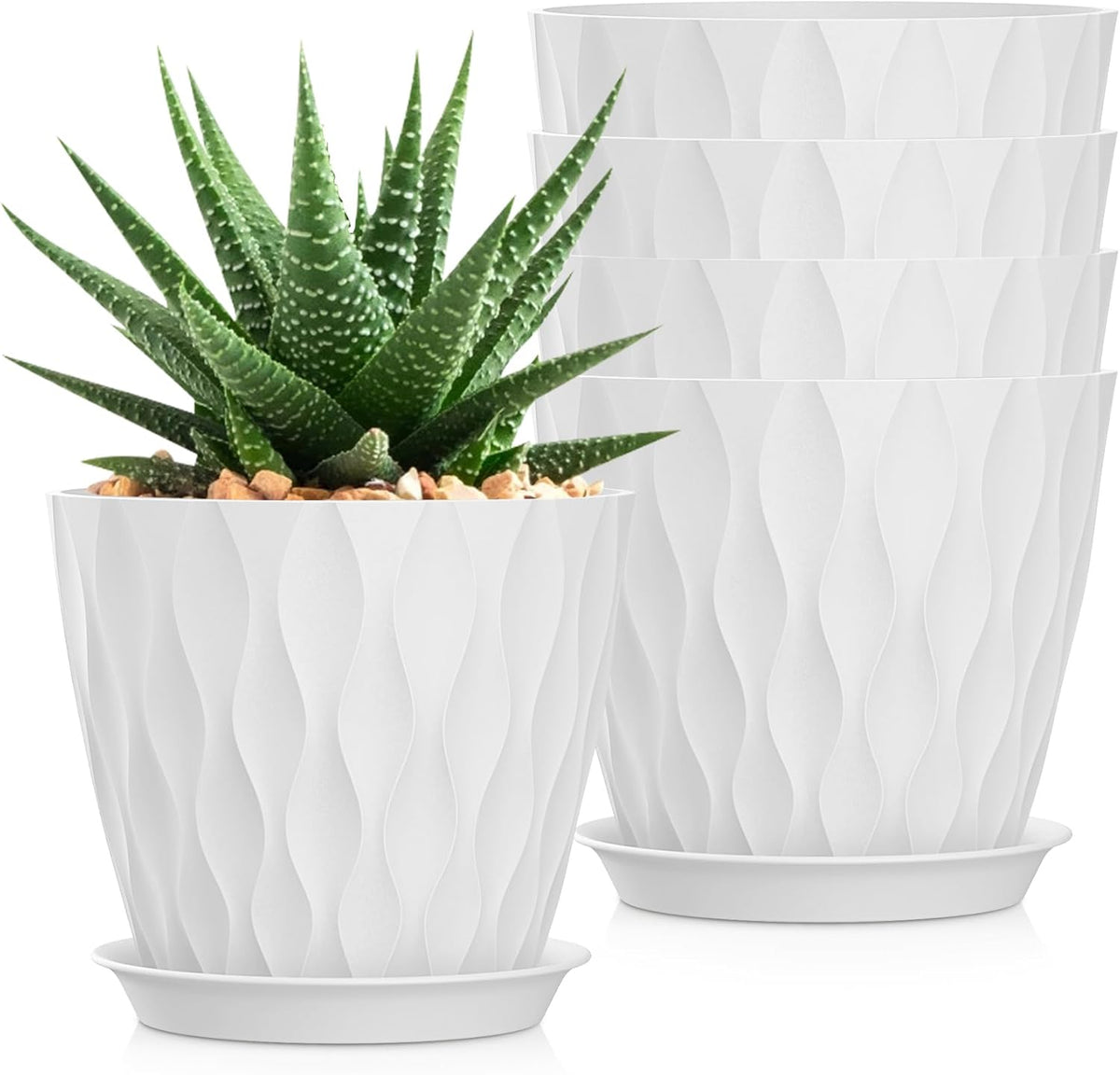 7 Inch Plant Pots 5 Pack, Flower Planters with Drainage Holes and Trays,Plastic Pots for Indoor