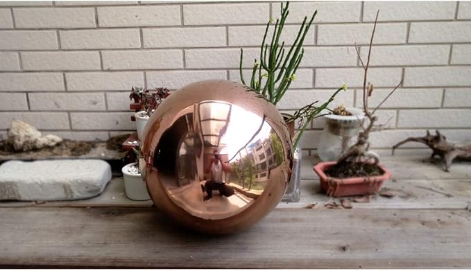 10 inch Diameter Rose Gold Gazing Ball,Rose Gold Stainless Steel Polished Reflective Smooth Garden