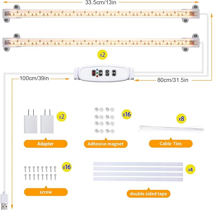 Two Strip Growing Lamp for Indoor Plants, 3500K Full Spectrum LED Grow Light Strips with Auto