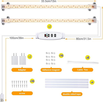 Two Strip Growing Lamp for Indoor Plants, 3500K Full Spectrum LED Grow Light Strips with Auto