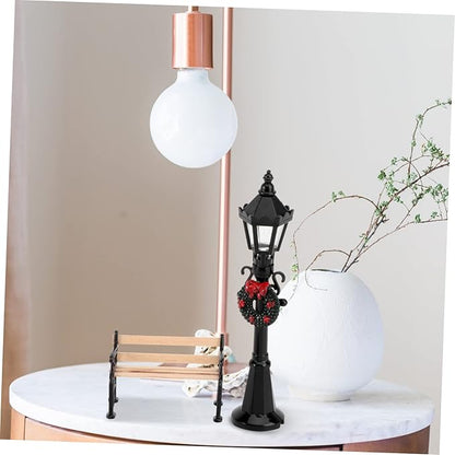 2pcs Christmas Street Lamp Post and Miniature Park Bench Seat Mini Street Light Model Dollhouse