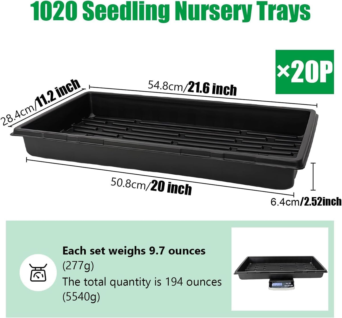 20 Pack 1020 Trays, No Drain Holes, 20" x 10", Extra Thick Heavy Duty Seed Starting Trays -Reusable