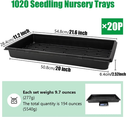 20 Pack 1020 Trays, No Drain Holes, 20" x 10", Extra Thick Heavy Duty Seed Starting Trays -Reusable