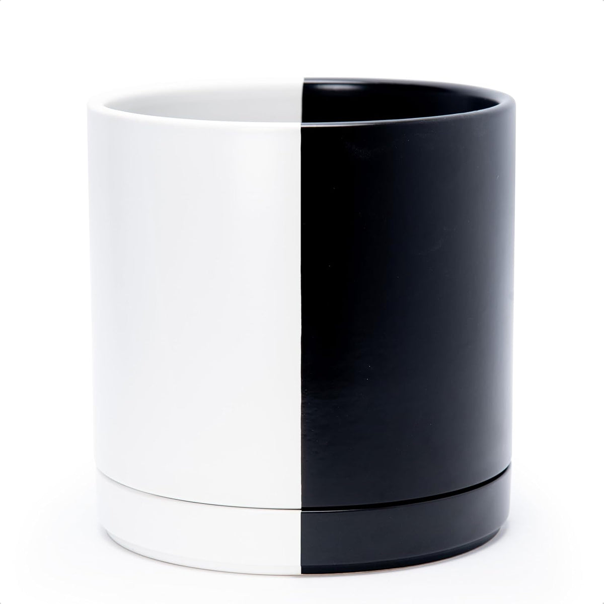 D'vine Dev 10 Inch Ceramic Planter Pot with Drainage Hole and Saucer, Indoor Cylinder Round Planter