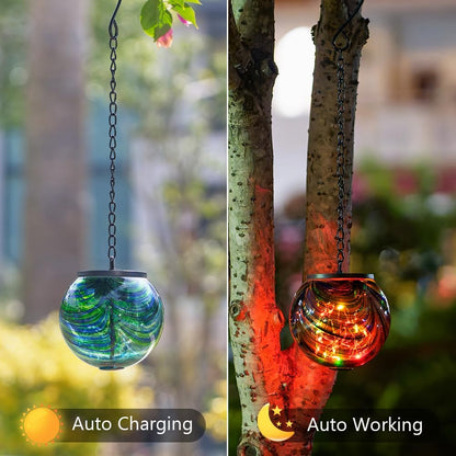 Solar Hanging Lanterns Outdoor, Waterproof Solar Gazing Ball Lights, Color Changing Led Glass Globe