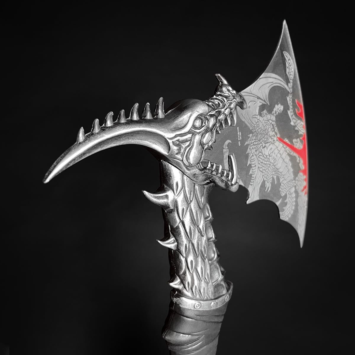 14.5" Fantasy Dragon Axe Wtih Wood Stand, Gift for Xmas, Home Tabletop Decoration
