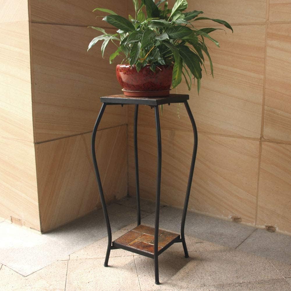 Zhongma 2 Tier 30" Tall Plant Stand with Colorful Slate Top for Balcony, Home, Garden, Backyard