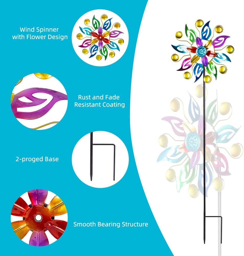 DREAMYSOUL 2 Packs Wind Spinners for Yard and Garden, Colorful Pinwheel Metal Wind Sculpture
