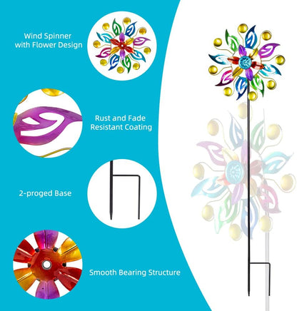 DREAMYSOUL 2 Packs Wind Spinners for Yard and Garden, Colorful Pinwheel Metal Wind Sculpture