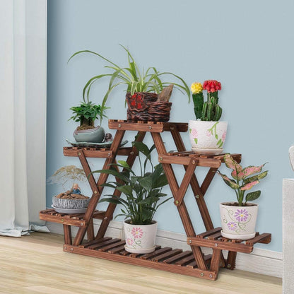 Ufine Wood Plant Stand Triangular Plant Shelf Multi Tier Flower Display Holder Storage Rack 6 Pots