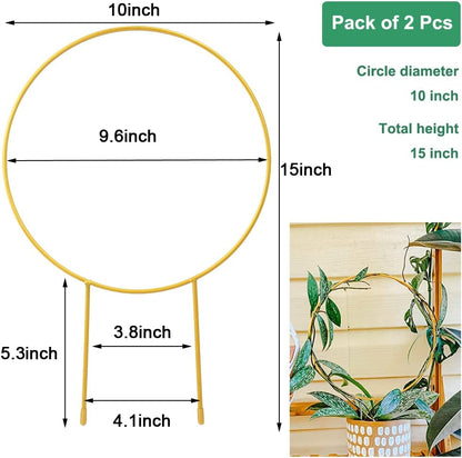 2 Pack Circle Trellis for Climbing Plants Indoor, 15" Gold Small Plant Support Stakes, Flower