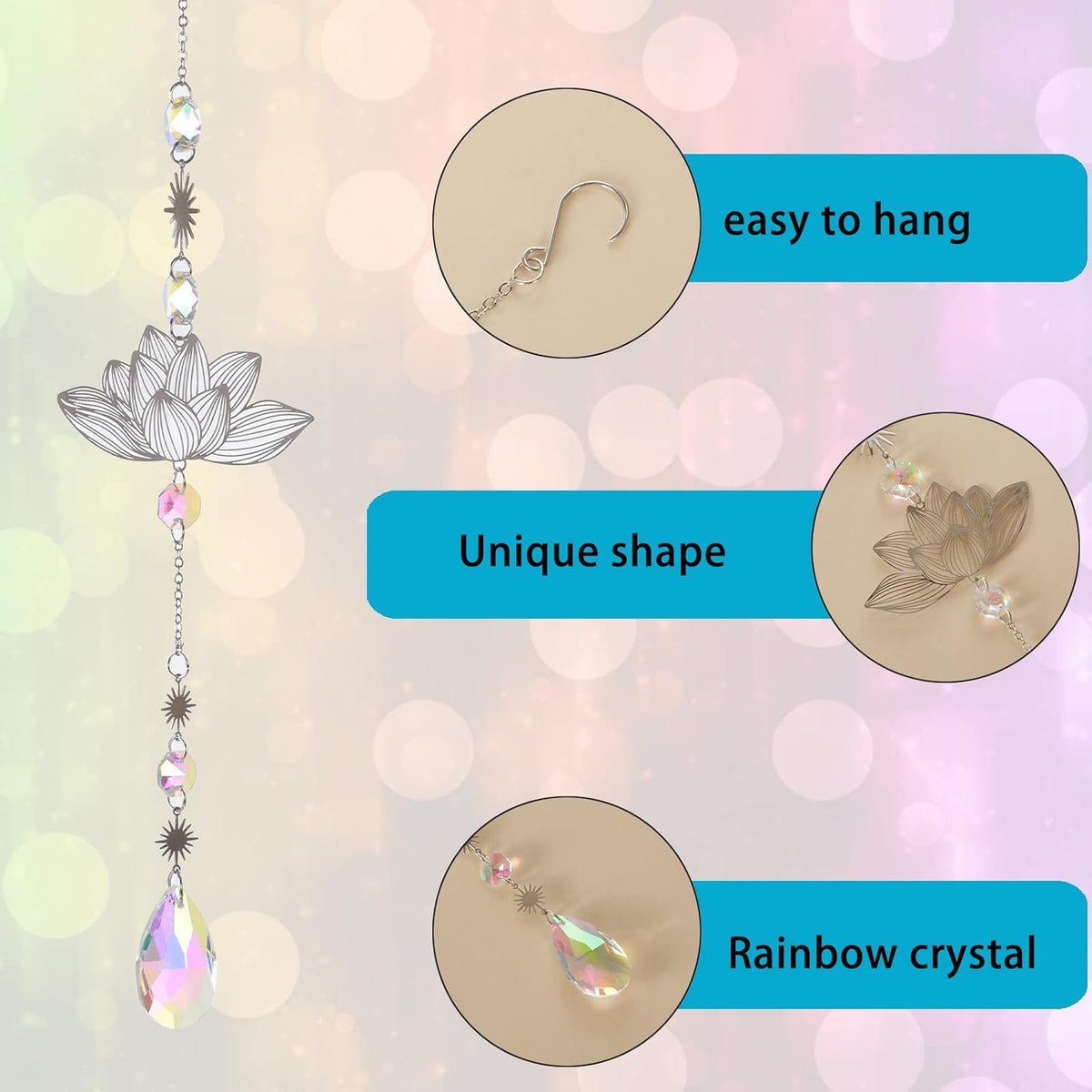 Sun Catchers, 6 Pieces Colorful Suncatchers Decorative Hanging Clear Crystal Prism Rainbow with