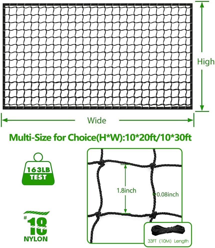 Baseball Softball Backstop Nets, Heavy Duty Sports Netting Barrier #18 Baseball Netting