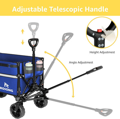 Collapsible Wagon Cart with Wheels Foldable - Folding Utility Heavy Duty Wagons Carts for Grocery