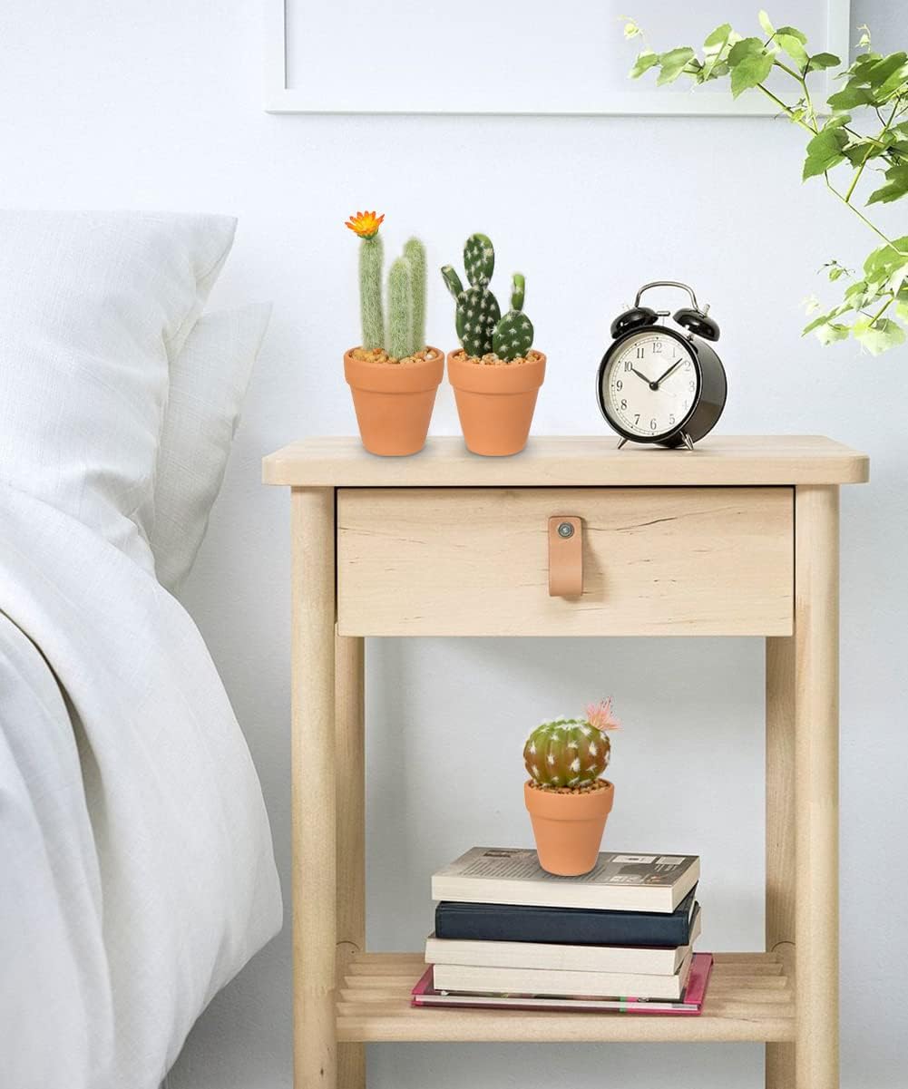 Oairse Mini Artificial Cactus Plants in Terracotta Pots 4 Pcs Potted Faux Succulents in Pots Fake