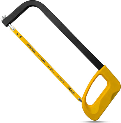 12in. High-Tension Hacksaw Frame with 24 TPI Bi-metal Blade, Hand Saw Suitable for Metal, wood