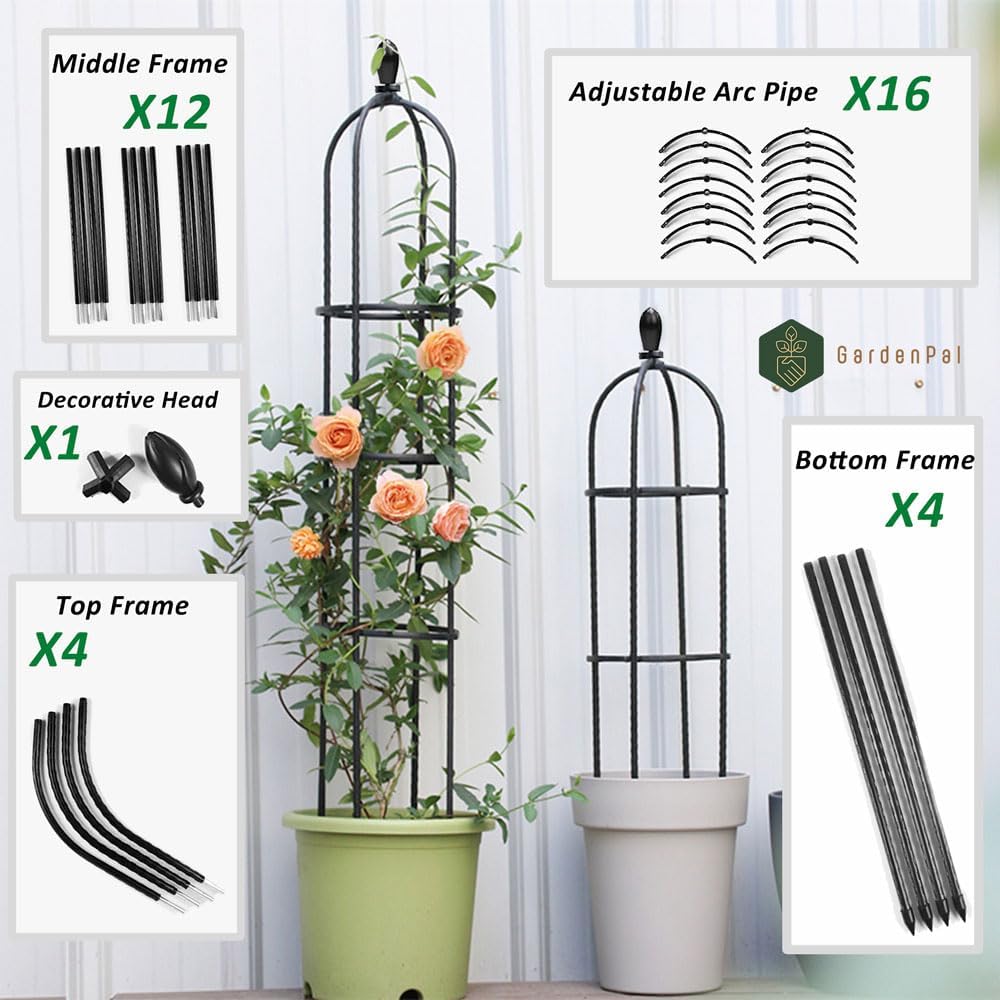 GardenPal Rustproof Metal Pipe Garden Obelisk Trellis, Tomato Cage and Plant Support for Climbing