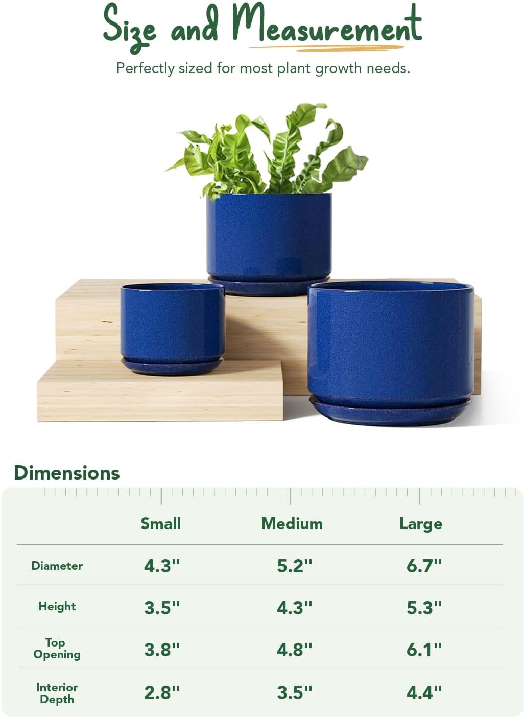 LE TAUCI Ceramic Plant Pots, 4.3+5.3+6.8 inch, Set of 3, Planters with Drainage Hole and Saucer