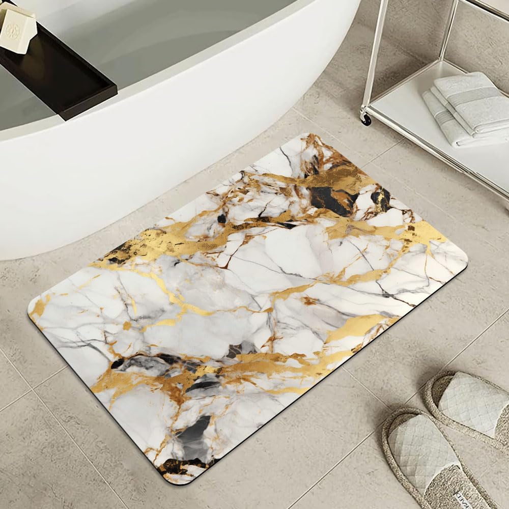 Bath Mat-Bathroom Rug，Abstract Marble Gold-Absorbent Non Slip Quick Dry Stain Resistant Easy to