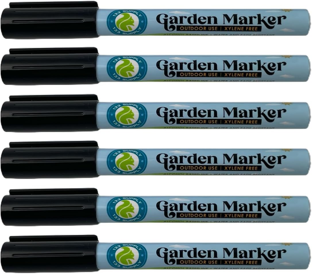 6 Pack Garden Marker Pen Permanent Markers Black (UV Fade Resistant Marker Pens for Plant Markers