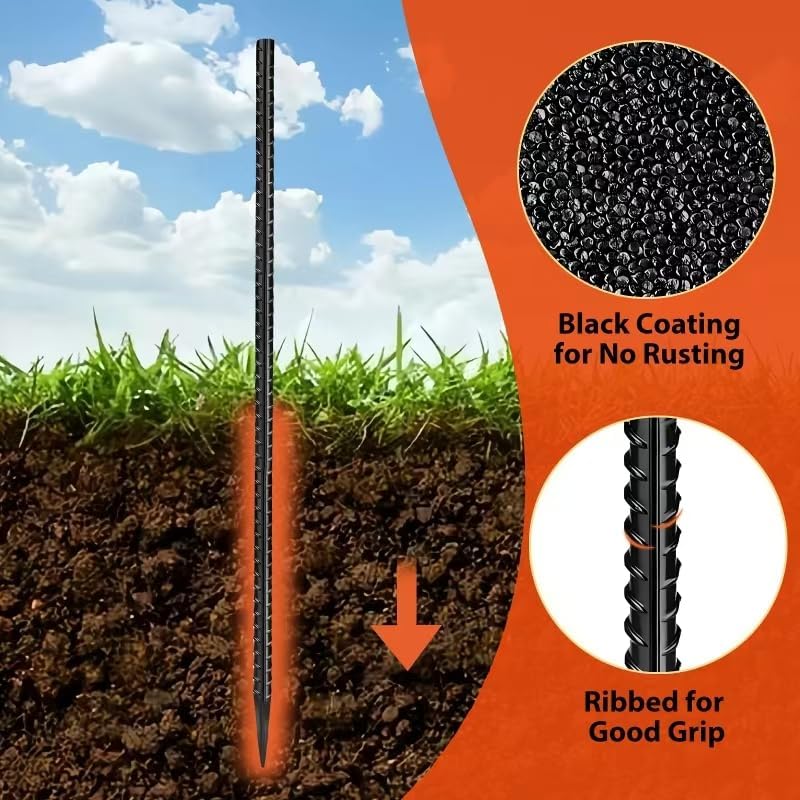 16 inches Rebar Stakes 24-Pack Straight Metal Stakes Heavy Duty 5/16" Diameter Ground Stake for