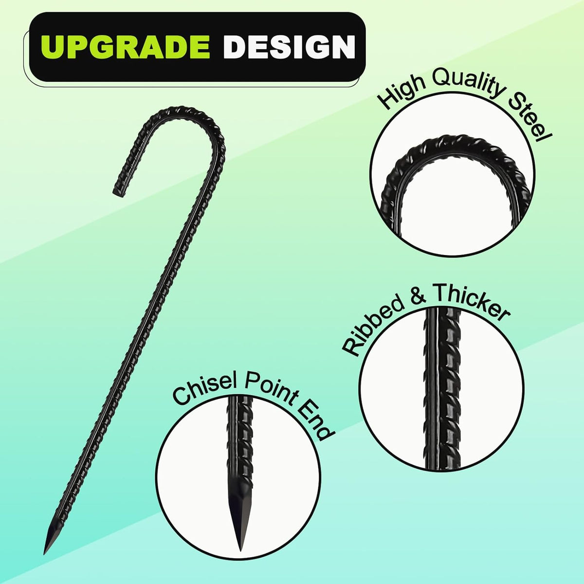 Kadrick 32-Pack Rebar Stakes 12 inch，J Hook Ground Stakes Anchors, Black Galvanized Fence