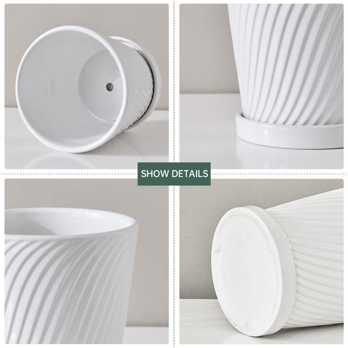 White 6 Inch Flower Pots for Plants,Ceramic Planter with Drainage Holes