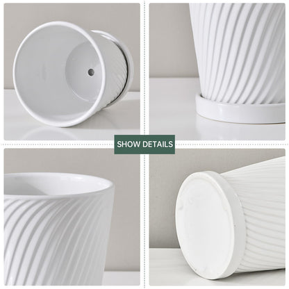 White 6 Inch Flower Pots for Plants,Ceramic Planter with Drainage Holes