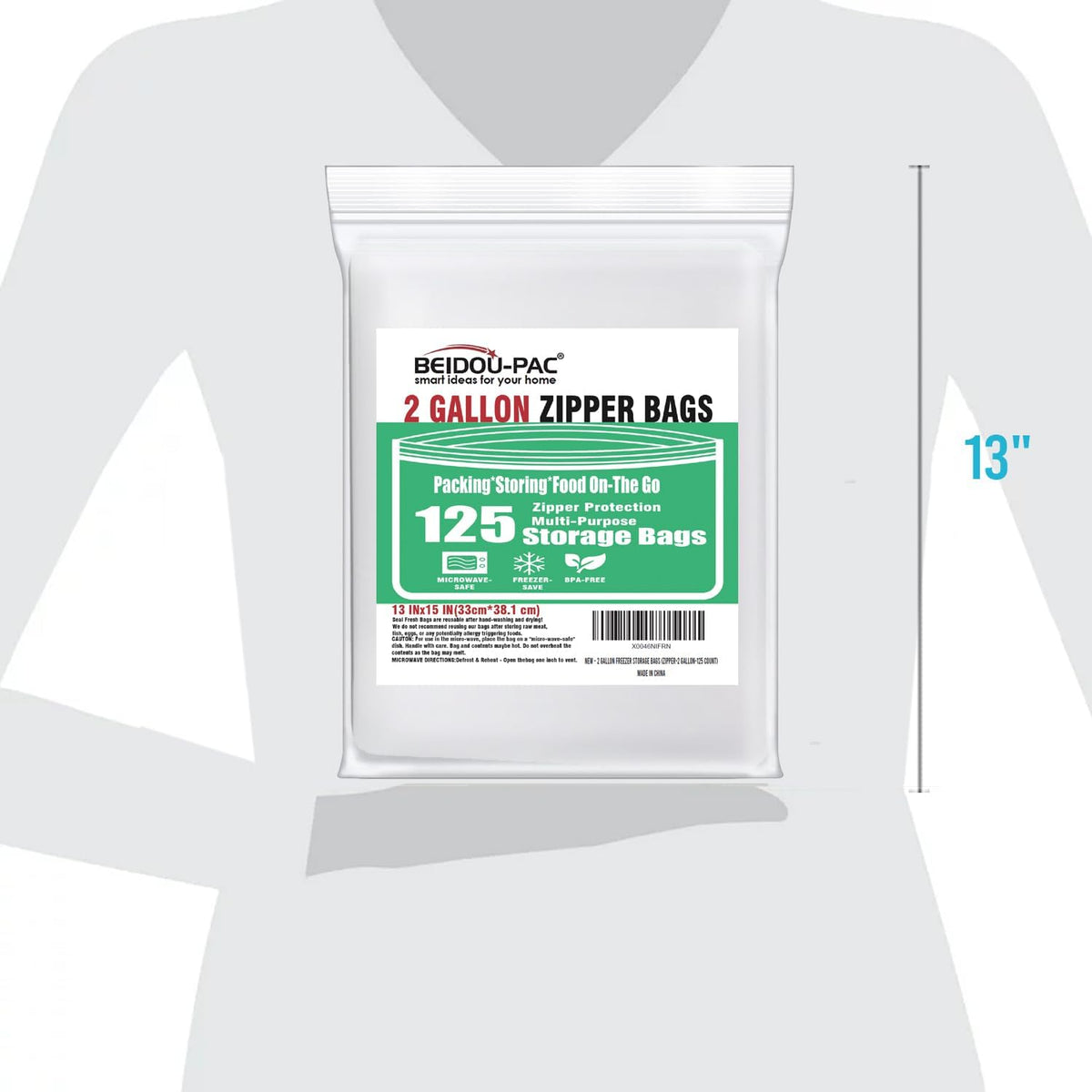 2 Gallon Large Food Storage Freezer Bags, 125 Count | Double Zipper | 13" * 15", Freshness Easy
