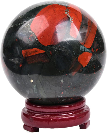 JIC Gem Large Healing Crystal Ball with Decoation Stand African Bloodstone Gemstone Sphere Ball for