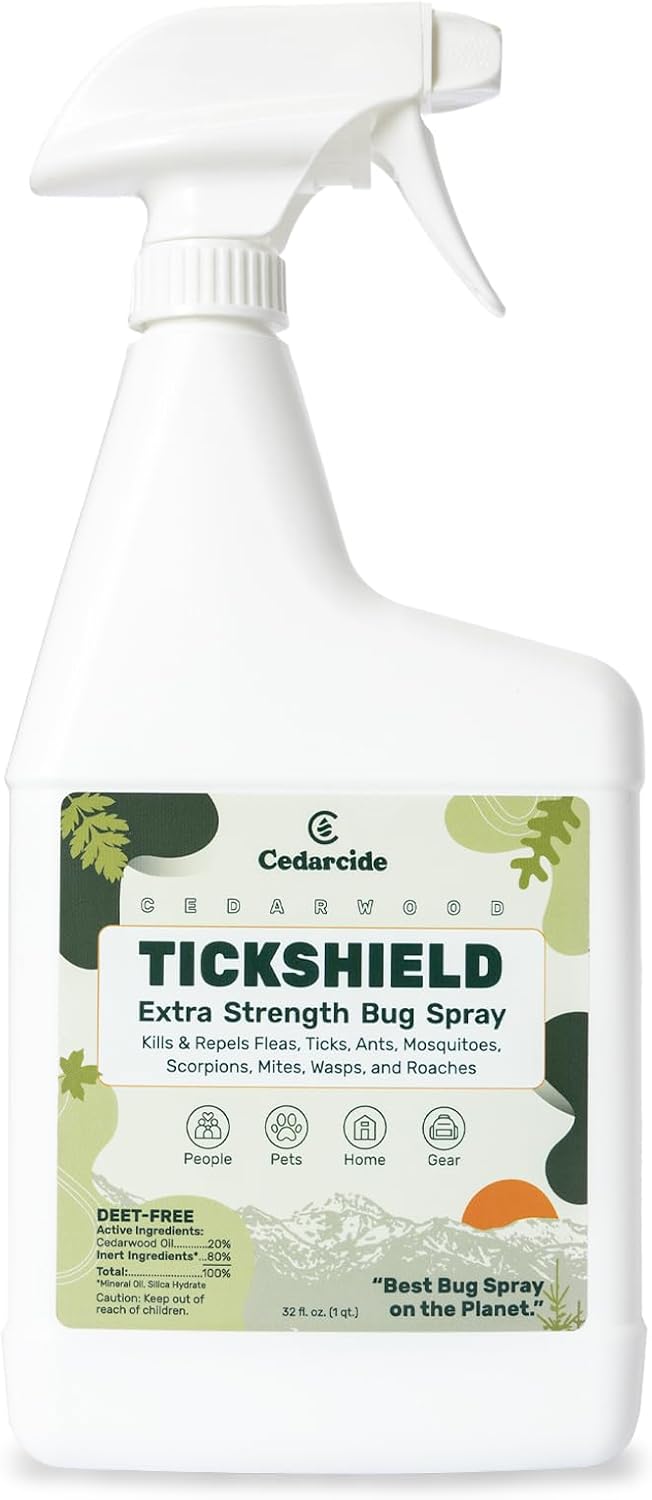 Cedarcide Extra- Strength Tickshield | Deep Woods Cedar Oil Tick & Mosquito Repellent Spray Kills &