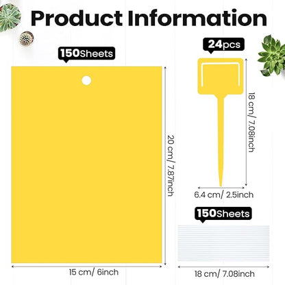 Qualirey 150 Pcs 6 x 8 Inch Sticky Traps for Gnats Dual Sided Fruit Fly Sticky Traps for Indoor and
