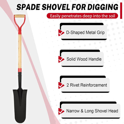 Nohovu Spade Shovel for Digging, Heavy Duty Shovel with D-Handle, Trench Shovel for Gardening, 45