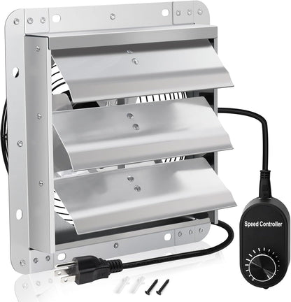 Criditpid 10 Inch Shutter Exhaust Fan with Speed Controller and Power Cord, 820 CFM 1650 RPM Wall