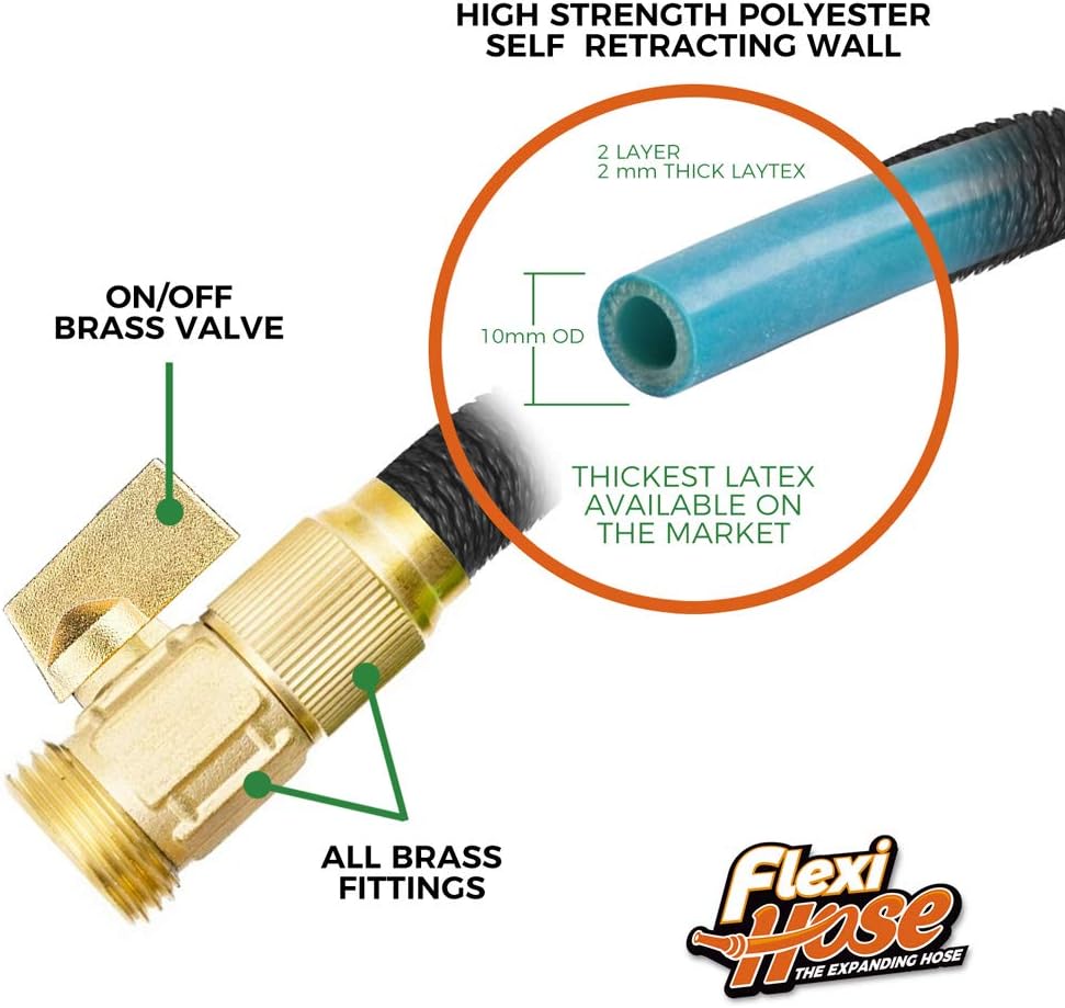 Flexi Hose PLUS with 8 Function Nozzle Expandable Garden Hose, Lightweight & No-Kink Flexible