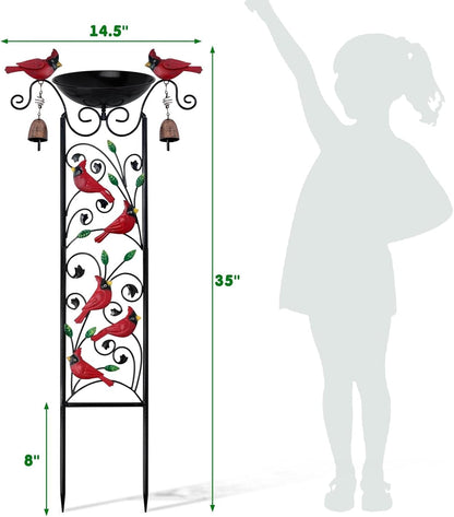 Cardinal Bird Bath Garden Trellis for Climbing Plants Outdoor Wind Chime Decor Red Birds Feeder