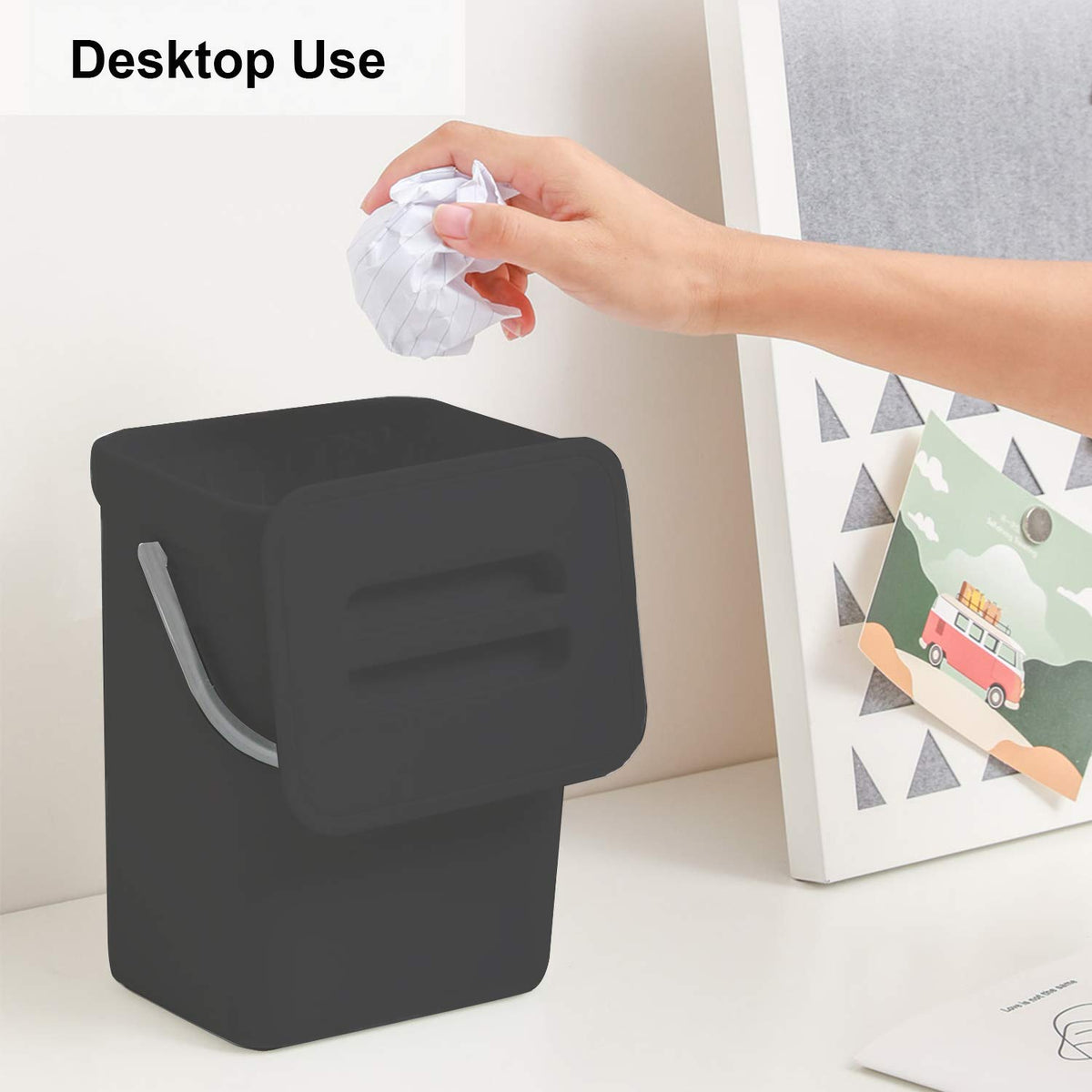 LALASTAR Mini Countertop Trash Can, Compact Waste Basket Garbage Can, Small Trash Bin with Lid for