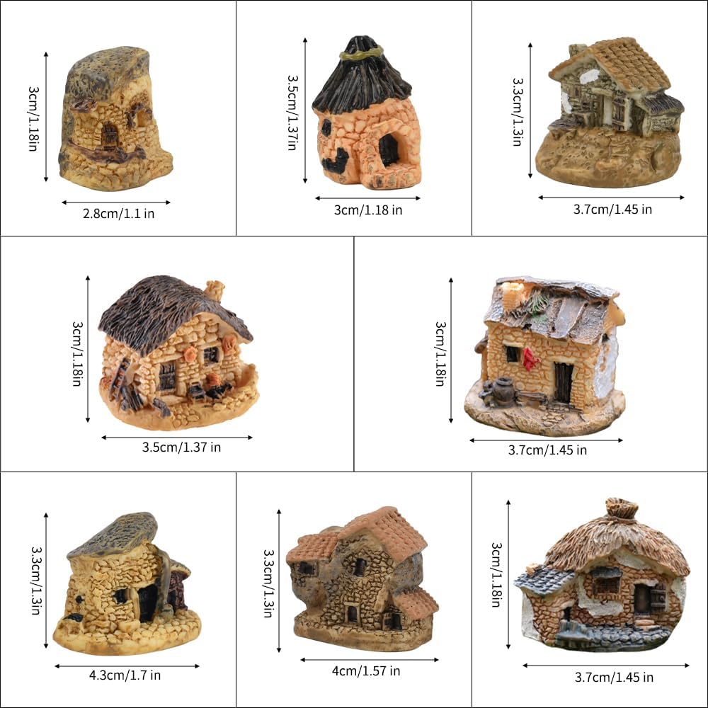 Mini House Figurine 8PCS, Mini Cottage Miniature Gardening Landscape Micro Village Stone Houses