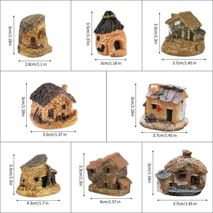 Mini House Figurine 8PCS, Mini Cottage Miniature Gardening Landscape Micro Village Stone Houses